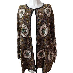 Silky Nites By Cherish Vintage Black Beaded Sequin Formal Elegant Cardigan 24/26